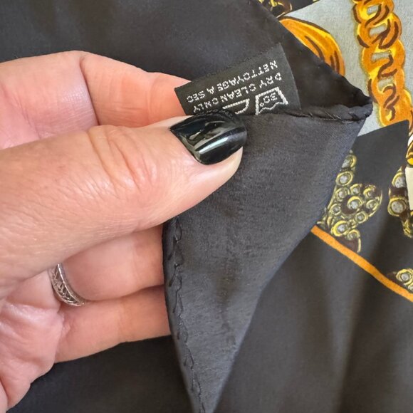 ECHO Silk Scarf Leopard Print Chain Logo Black Gold Brown Made in France Vintage - Picture 6 of 7